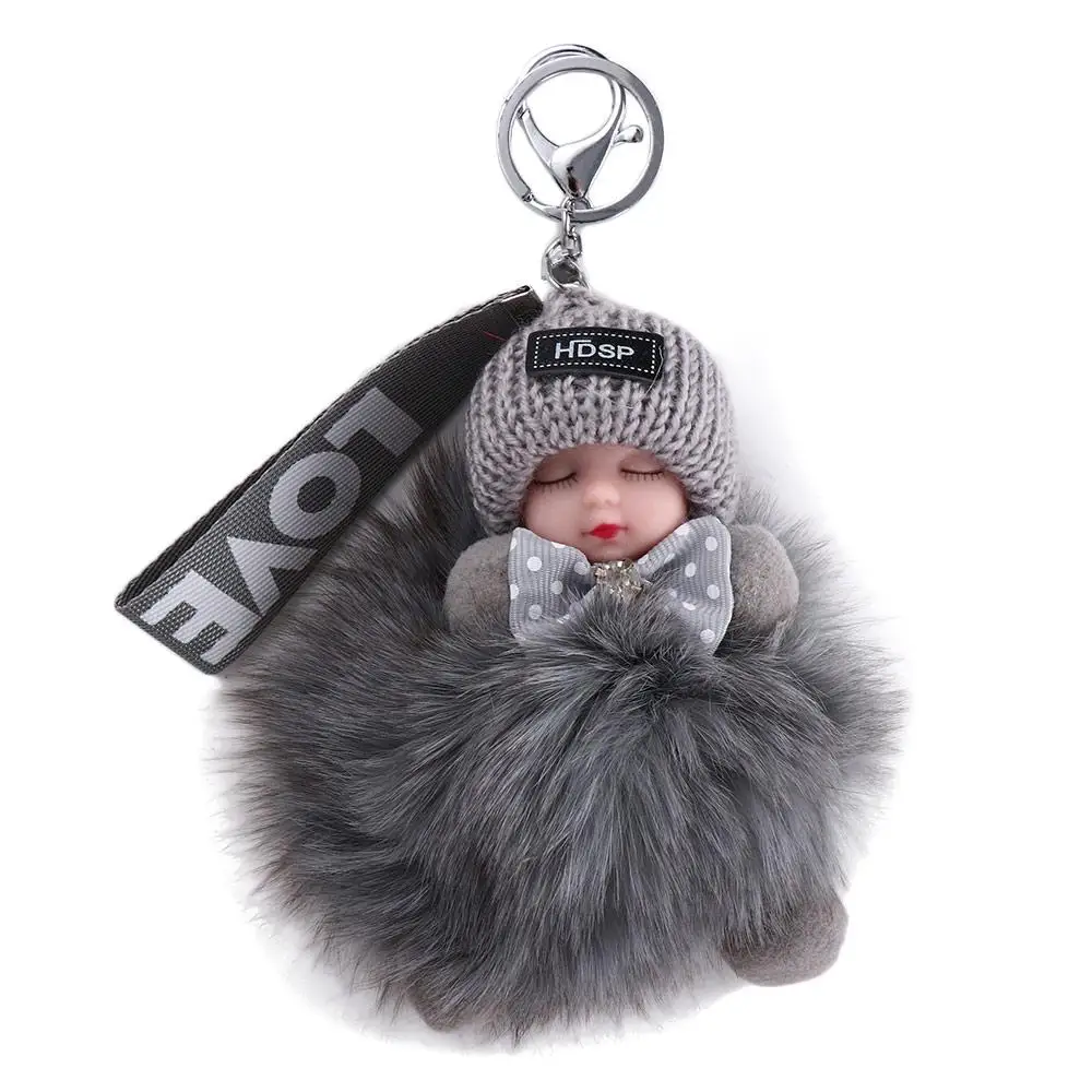 

Colorful Bag Pendant Ball Pendant Jewelry Gift For Girls Plush Keychain Pompom Keyring Sleeping Baby Doll Fluffy Plush Doll