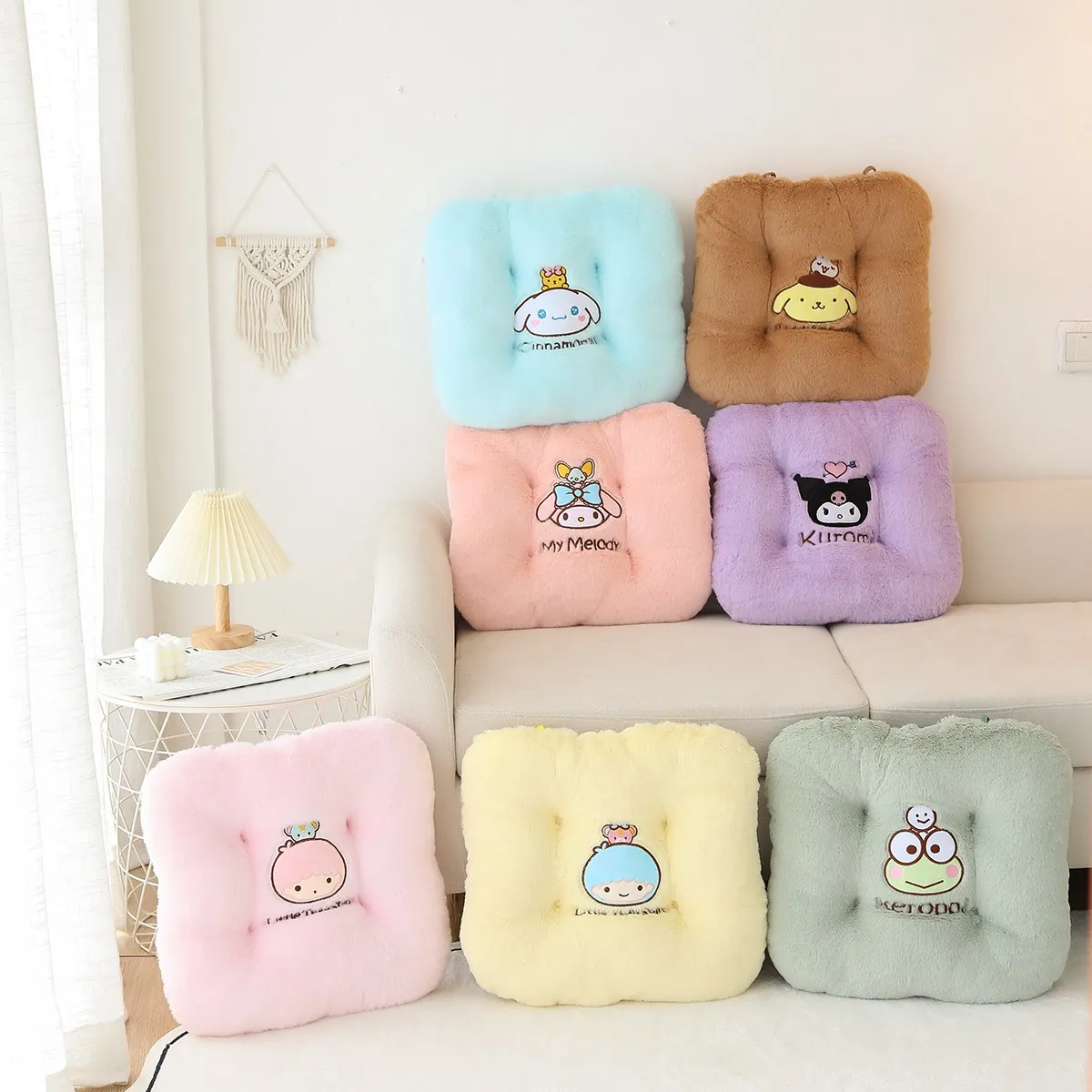 Sanrio Cartoon  Kuromi Anime Pom Pom Purin Plush Cushion Lovely Anime LittleTwinStars Student Office Chair Cushion Gift For Girl