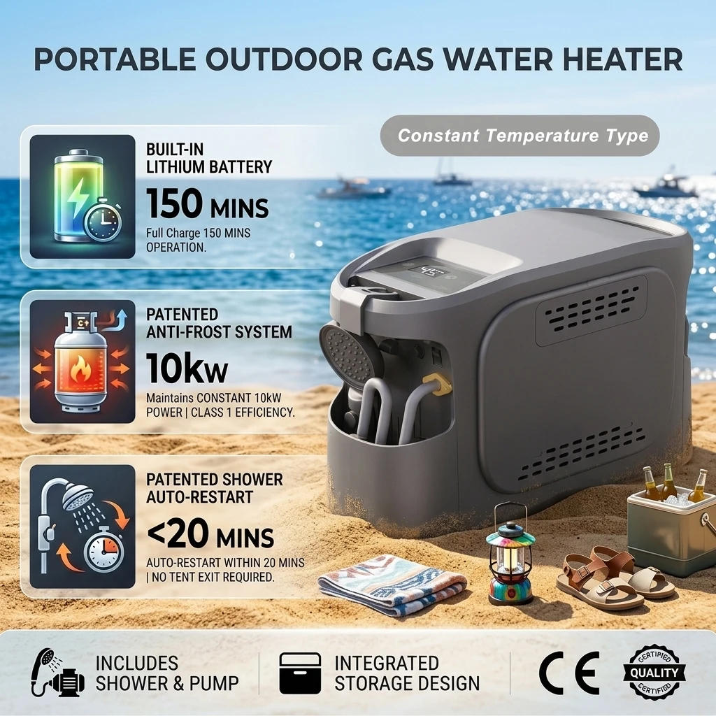 Portable 6L Tankless Water Heater for Pet Bathing Horse Washing RV Household Use with USB Gas Power Source