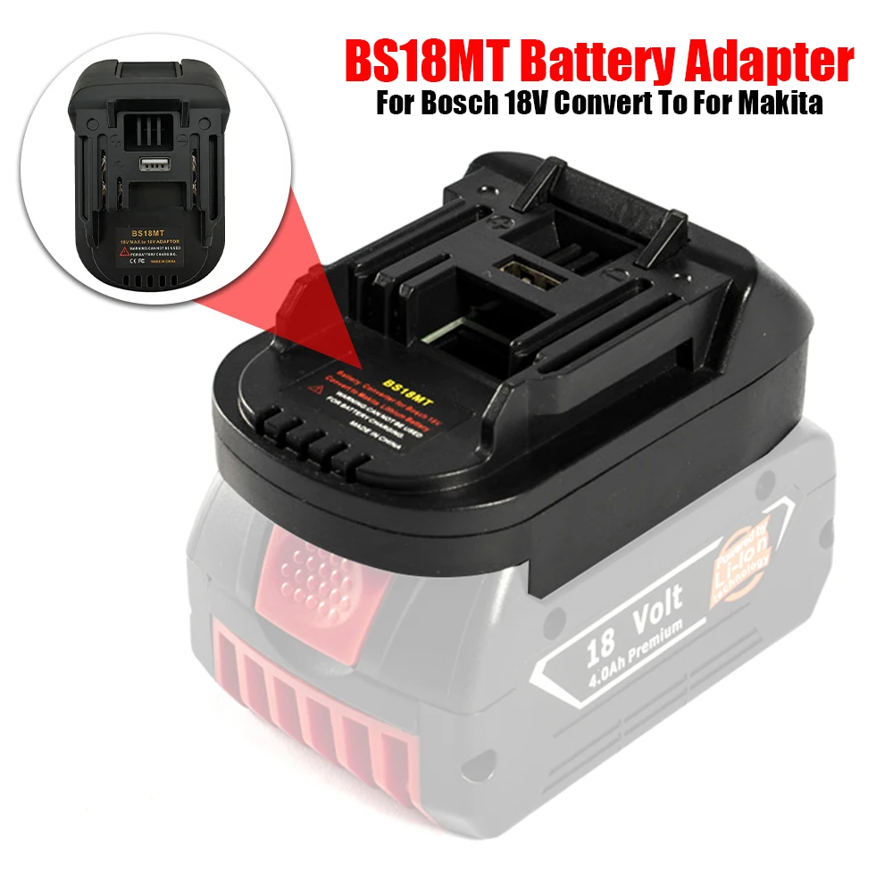 

Battery Adapter Converter for Bosch 18V Converted To for Makita 18V Li-ion Battery BL1830 BL1850 BS18MT Adapter with USB Port