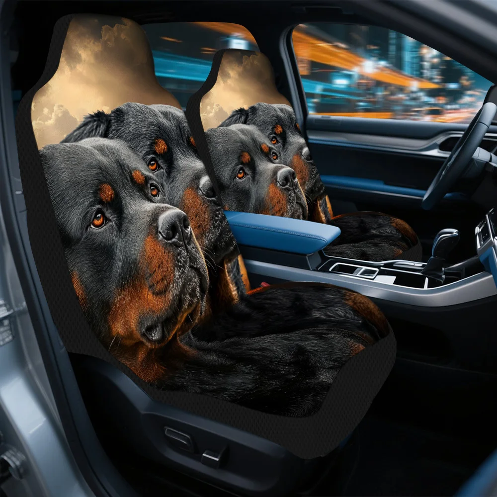 Set Of 2, Majestic Rottweiler Duo Themed Car Covers – Complete Set Of Protectors For Front Seats, Universally Compatible, Sturdy