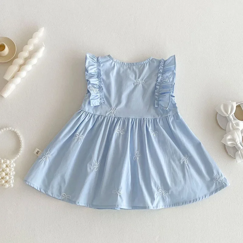 2025 New Summer Baby Clothing 0-5Yrs Kids Princess Dresses Sleeveless Cotton Embroidery Baby Girl Party Dress Sister Clothing