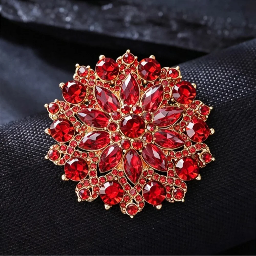 Sunflower Luxury Green Rhinestone Brooches for Women 4 Color Flower Plant Lapel Pins Party Jewelry Accessories view 5