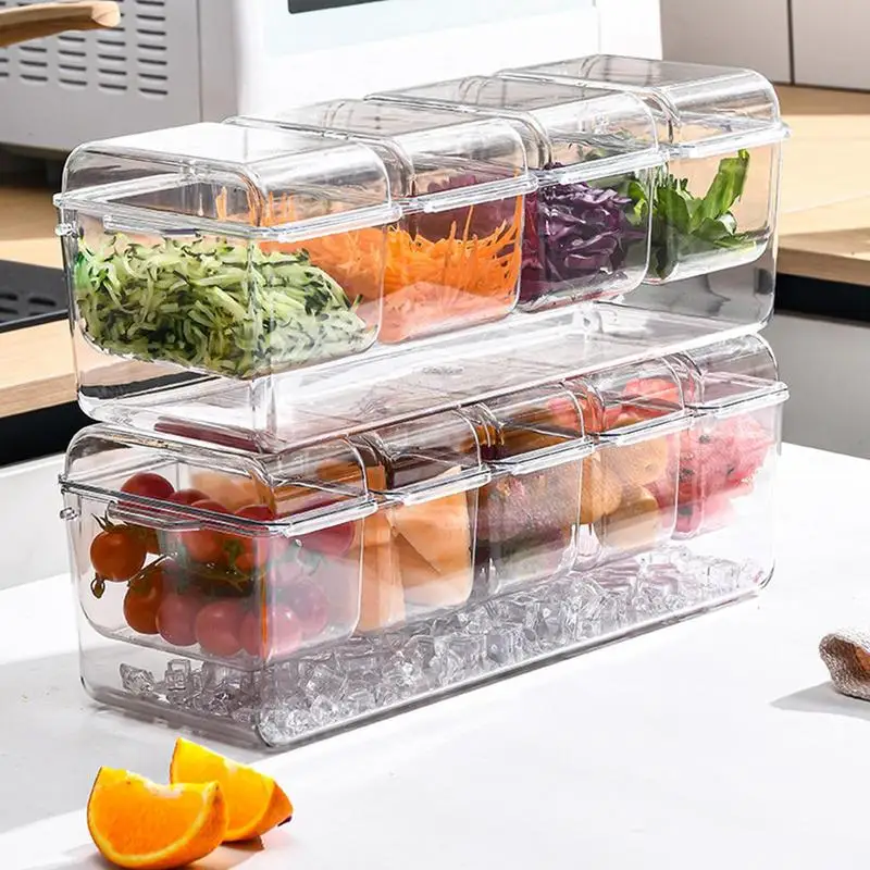 Chilled Serving Tray Garnish Salad Bar Containers Clear Ice Condiment Serving Tray With Removable Compartments Ice Chilled Party