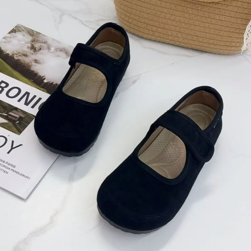 Women's Retro Mary Jane Flats Soft Velour Material Comfortable Round-Toe Walking Shoes Vintage Velcro Casual Loafers 2026