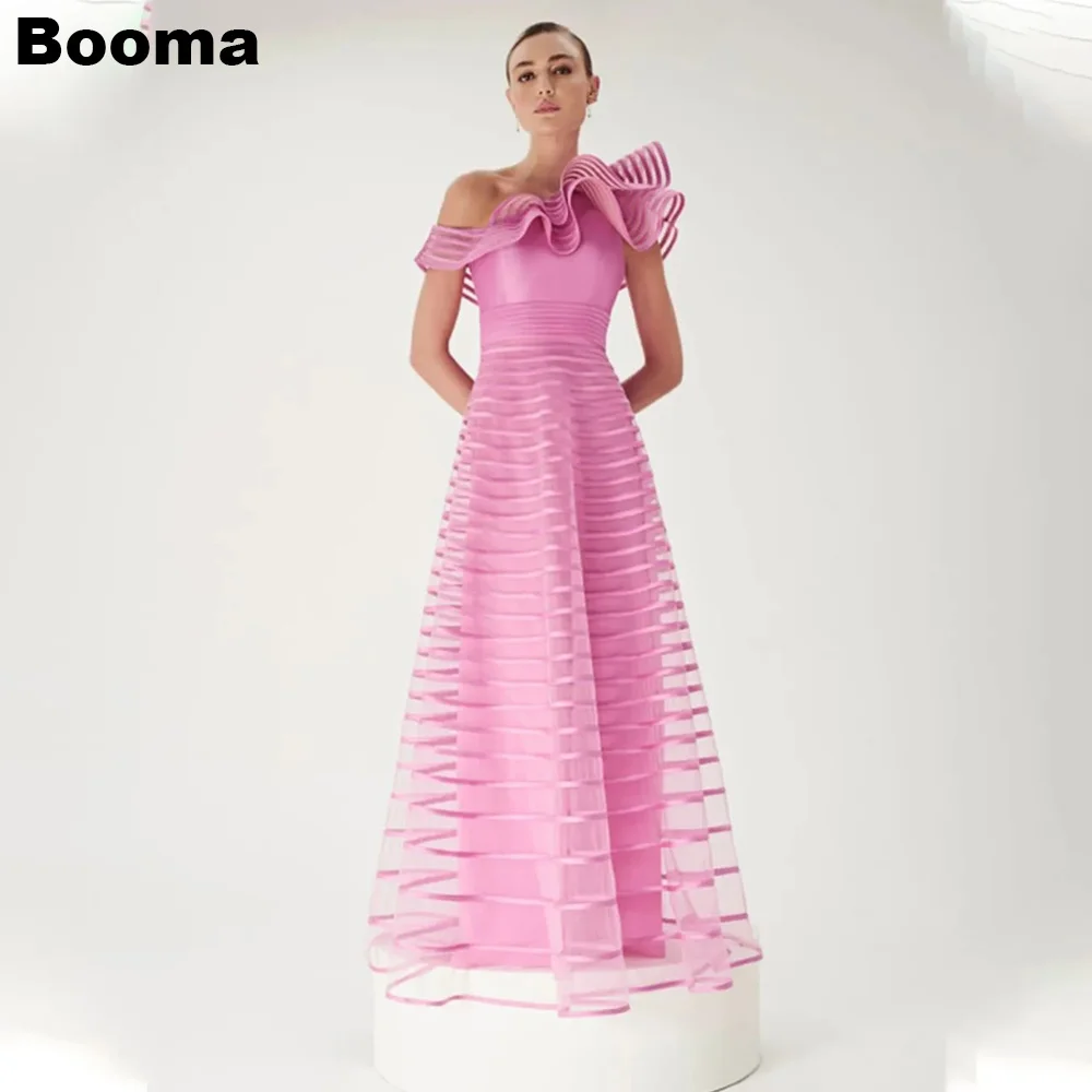 

Booma Pink A Line Organza Women's Evening Dresses One Shoulder Formal Events Dresses Night Party Prom Gowns formales vestidos