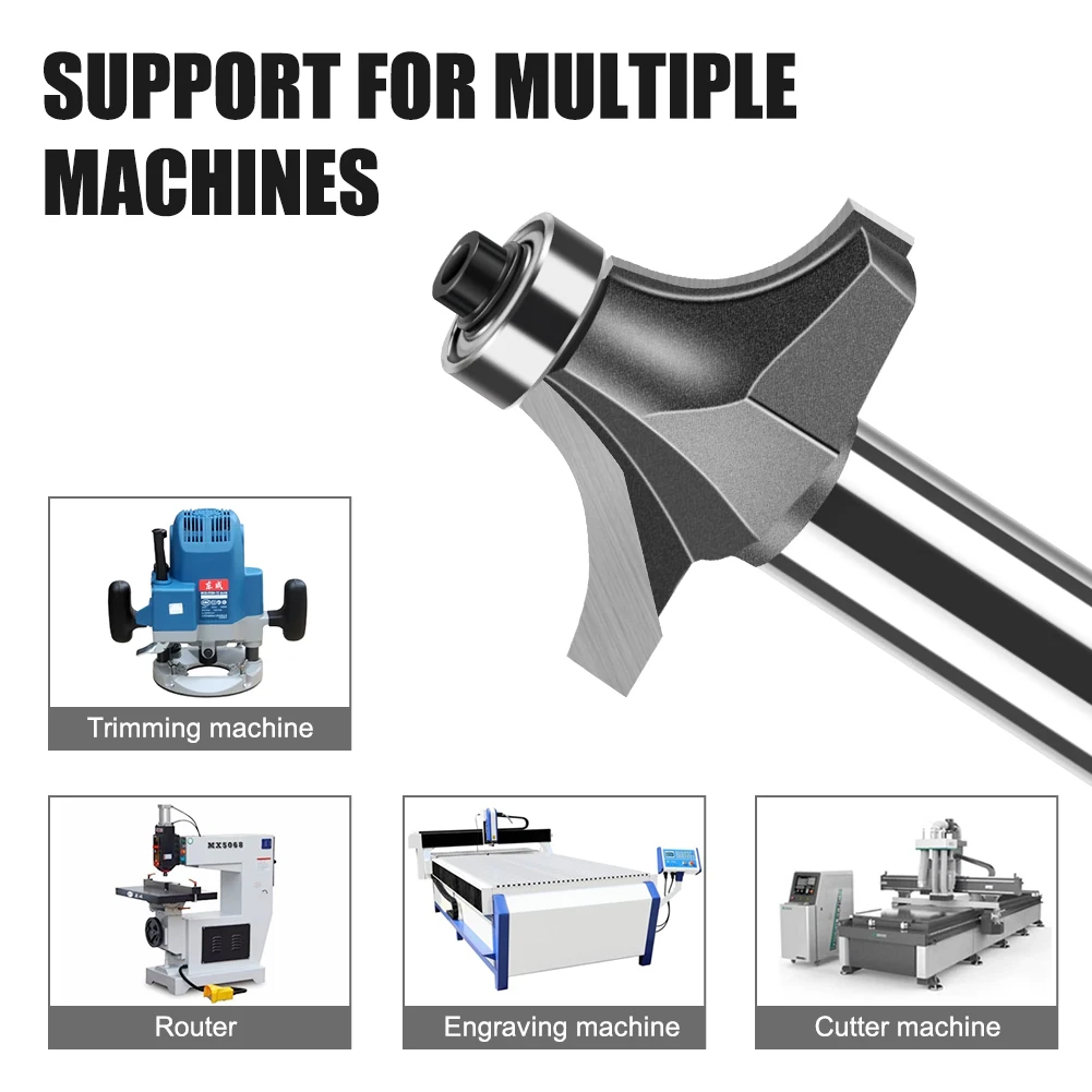 12mm 1/2in Shank Corner Round Over Router Bit with Bearing Carbide Milling Cutter Roundover Bits Woodworking Tool