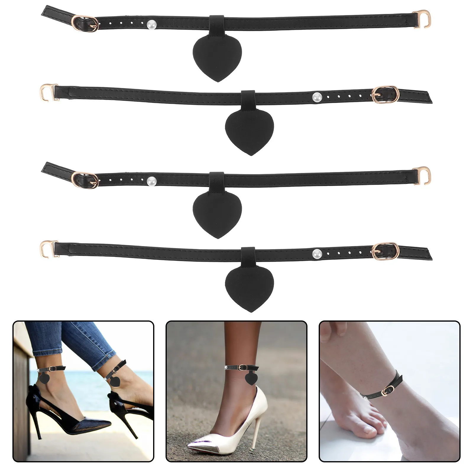 

6pcs Faux Pearl Heel Straps For High Heels Detachable Adjustable Ankle Strap Extender Anti-Drop Shoe Buckle For Loose Shoes