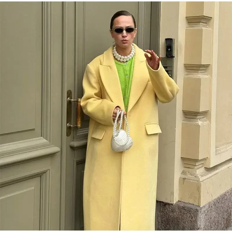 Women's Oversized Long Blazer Coat Notched Lapel Maxi Overcoat Drop Shoulder One Button Fall Winter Elegant Outerwear 2026