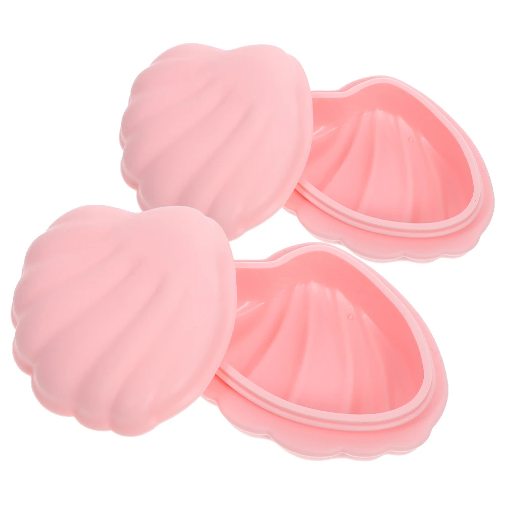 2pcs Shell Shape Jewelry Box Silicone Trinket Tray Lightweight Portable Storage Organizer For Ring Earring Key Vanity Decorative