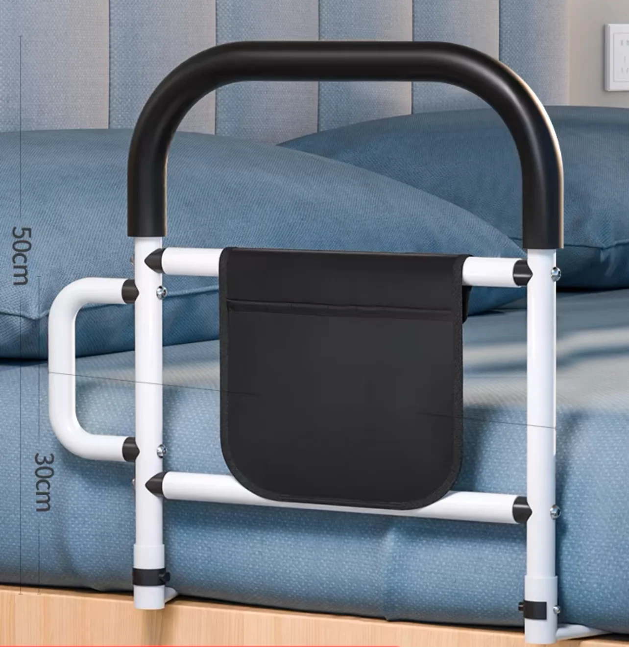 درابزين مساعد بجانب السرير مصنوع من الحديد الصلب بتصميم حديث لكبار السن للإمساك وحقيبة تخزين متضمنة للمستشفيات المنزلية #1
