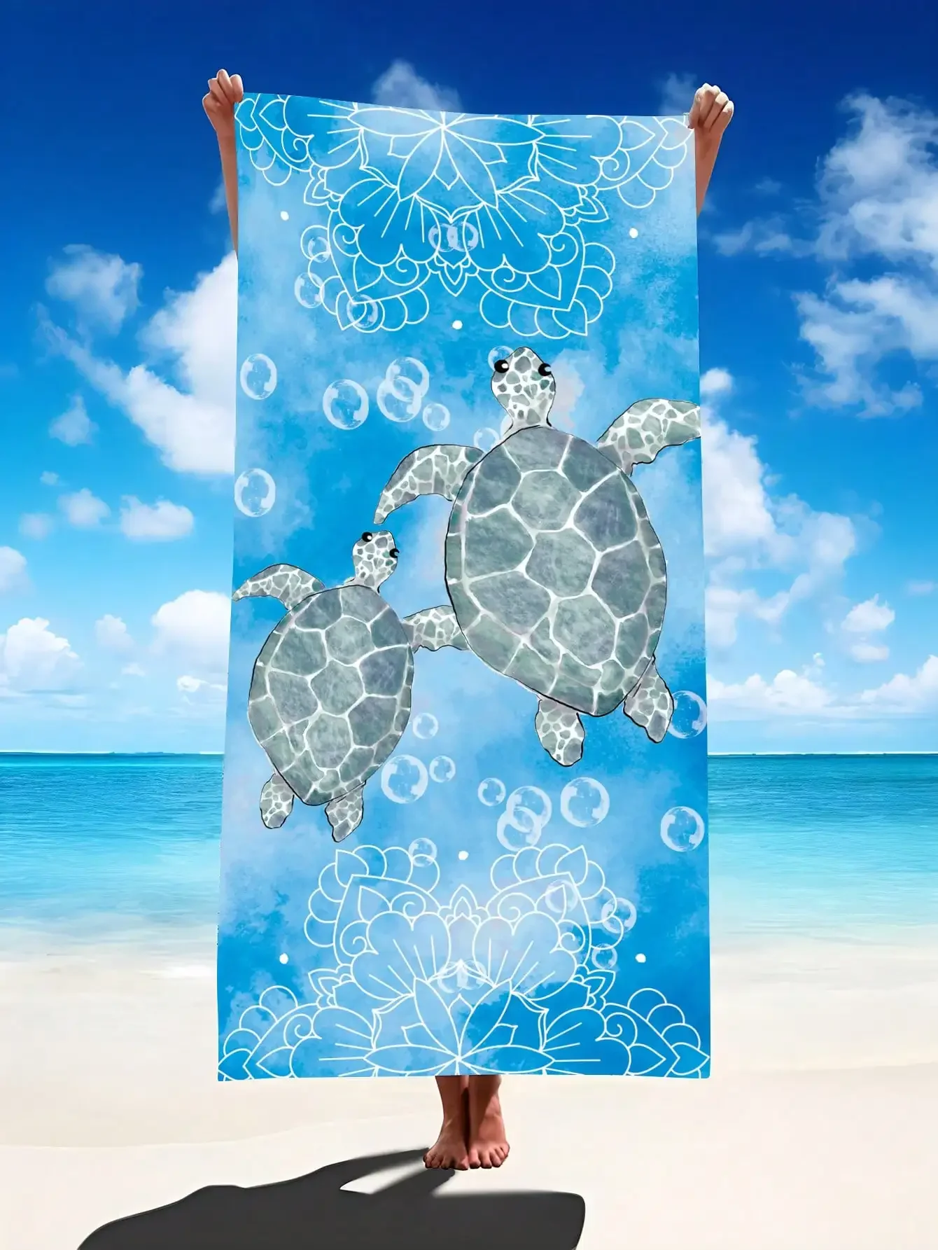 1pc Style Blue Mandalay Pattern Beach Towel,Ultra-Fine Fiber Beach Blanket,Highly Absorbent Bath Towel,Suitable For Summer