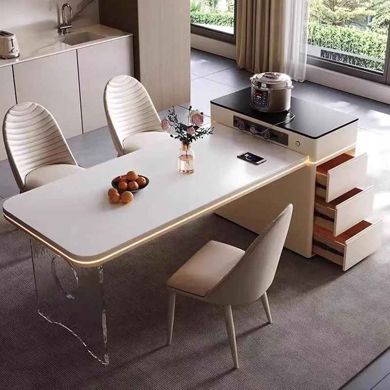 integrated small apartment kitchen island cabinet dining telescopic kung fu tea  island