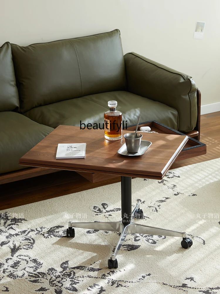 

Solid wood lifting coffee table multi-functional movable side table foldable desktop dining table