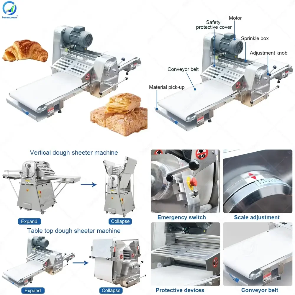 OCEAN Automatic Stainless Steel Small Reversible Tabletop Flat Turkish Pastry Buns Dough Sheeter