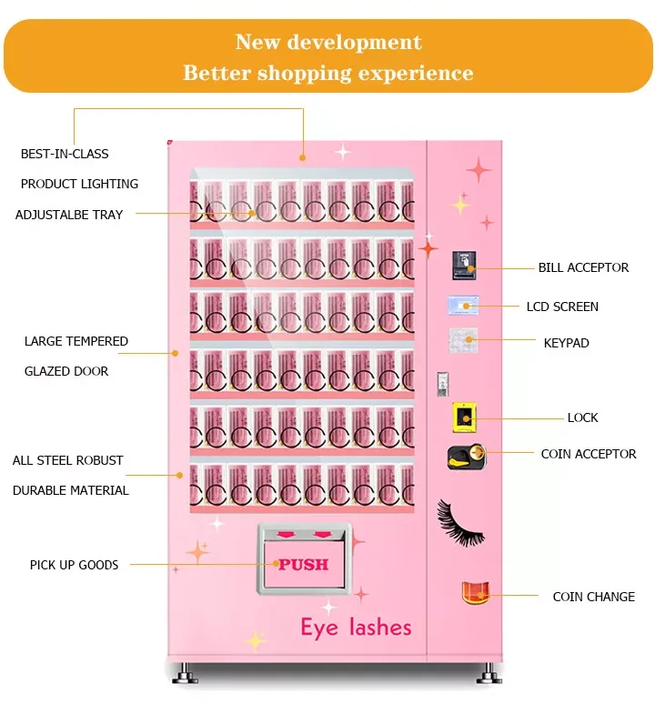 Top seller eye lashes vending machines with customization design cosmetic lashes wholesale combo vending machine for makeup