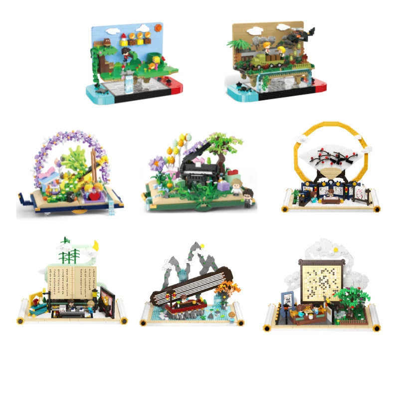 KOCO Field Scene Piano Chess Calligraphy and Painting Decorations Building Blocks Children's Assembly Cartoon Toy for Gifts