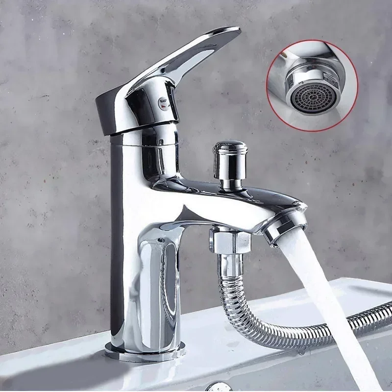 Single Hole Faucet Bathroom Wash Basin Brass Faucet with Shower Sink Basin Wash Basin Dual Use of Hot and Cold Water