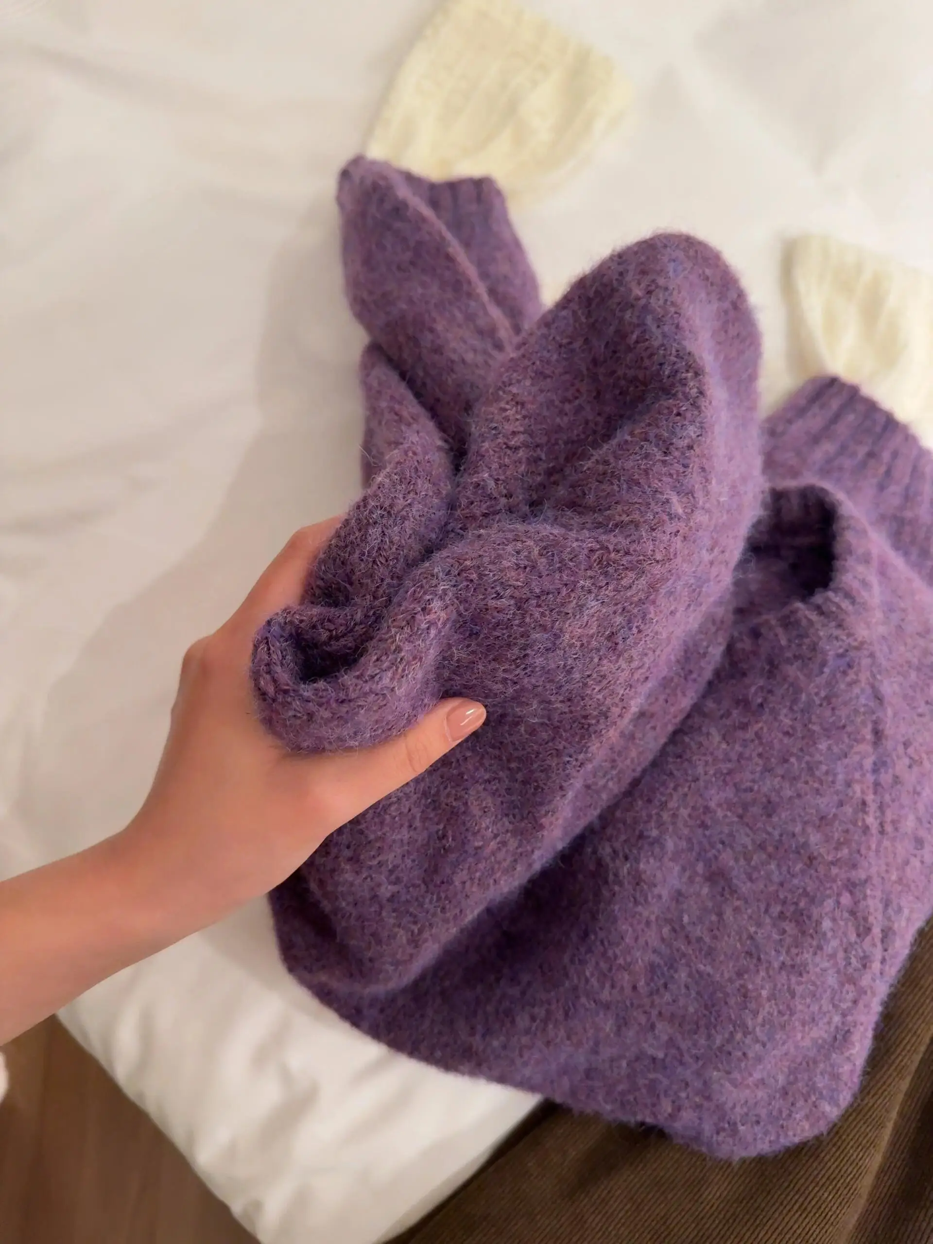 Lila weiche gemütliche runde Ne gestrickte Pullover Damen lose faule Sle Herbst Winter koreanische Aosphere trendige Top