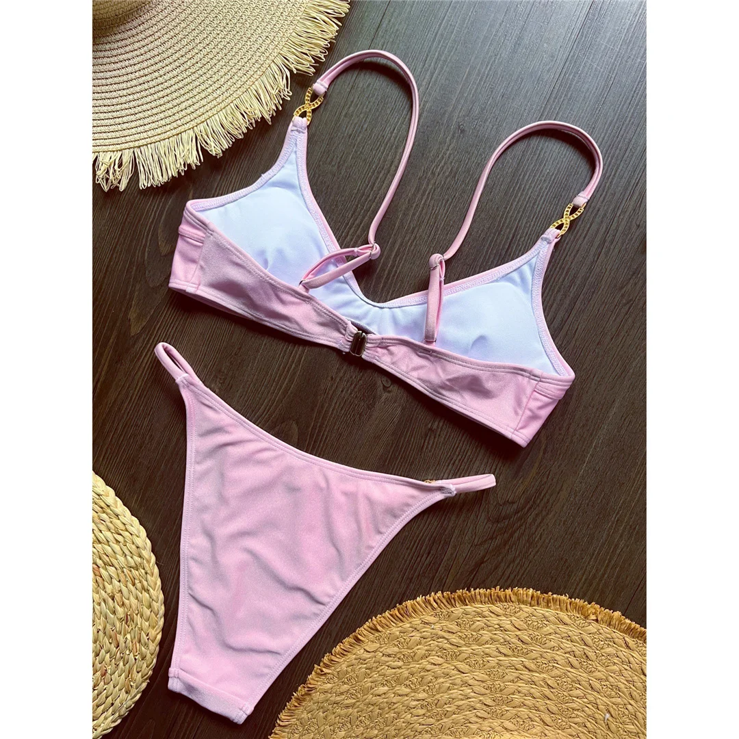 10 Farben, V-Ausschnitt, mit Strasssteinen verzierter Bikini, Damen-Badeanzug, zweiteiliges Bikini-Set, gepolsterter Badeanzug, Badebekleidung, Modell V8138. – Detail 5
