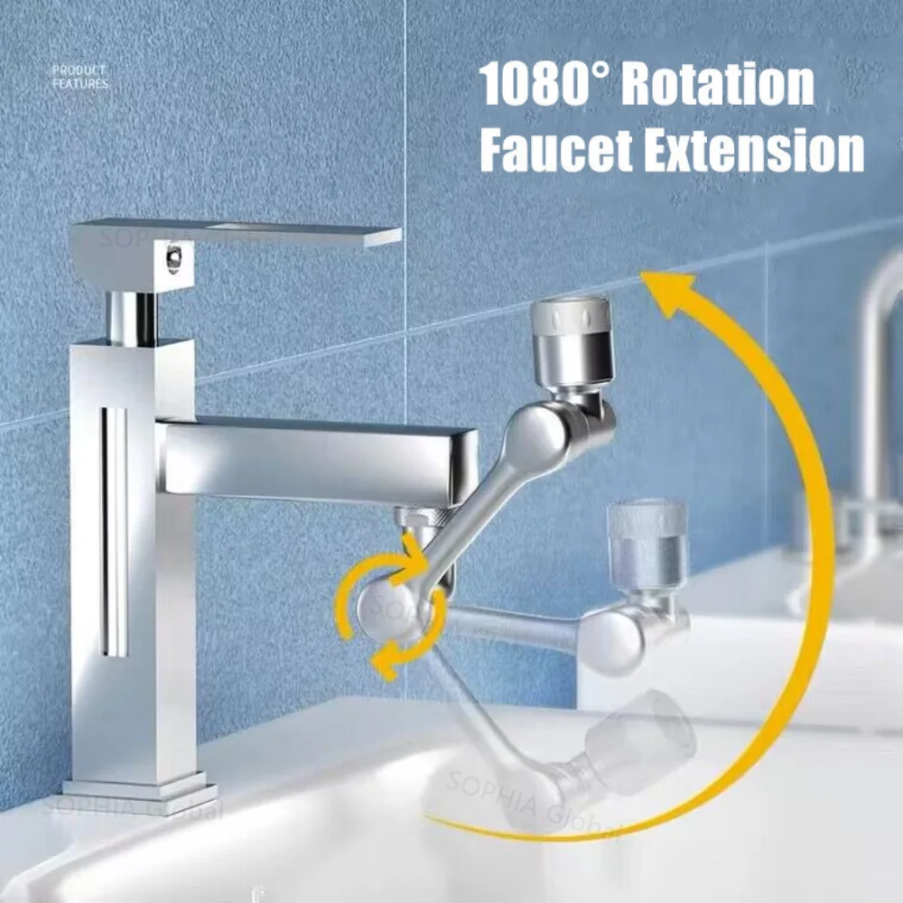 Stainless Steel 1080 Universal Rotation Faucet Robotic Arm Metal Swivel Extension Faucet Aerator Kitchen Sink Tap Splash Nozzle