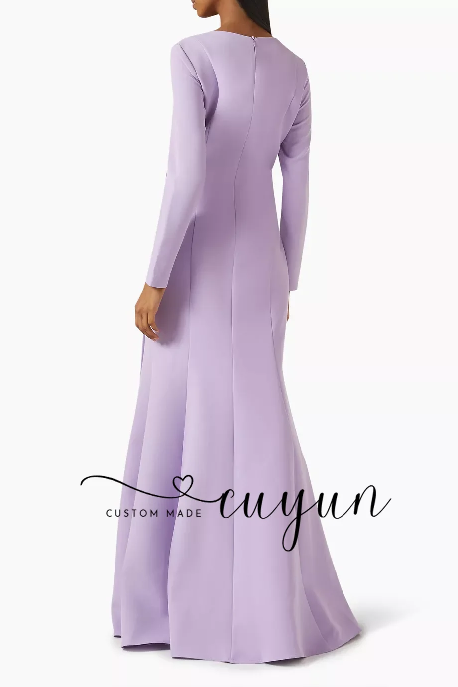 CUYUN Customized Lavender Women Evening Dresses Square Collar Long Sleeves Pleated Party Gown Formal Dinner Dresses Prom Wear