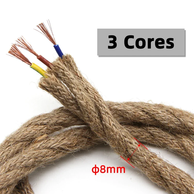 Hemp Rope Electrical Wire 2 Core 3 Core Retro Style Copper Vintage Lamp Line Woven Textile Wire Pendant Light Cord Twisted Cable