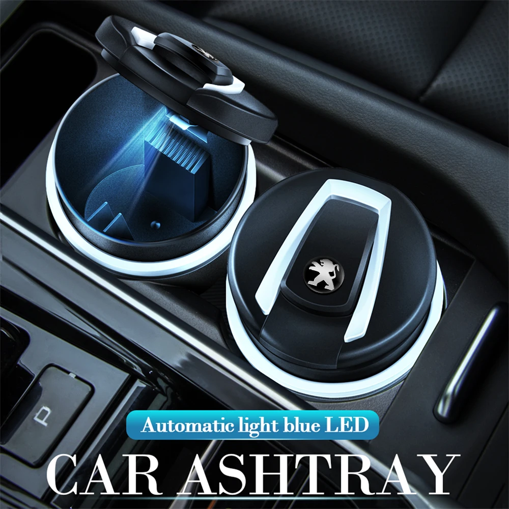 Automatic LED Smoke Car Ashtray Cigarette Ash Holds Cup Holder For Peugeot 206 207 208 306 307 308 508 106 107 108 2008 3008