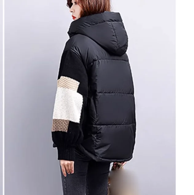 Women's Clothing Fashion patchwork loose Hooded down coat Winter New NO.7