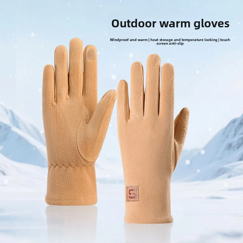 Womens Gloves Autumn Winter Velvet Thickened Warm Thermal Touch Screen Windproof Coldproof Outdoor Sports Mountaineering Skiing