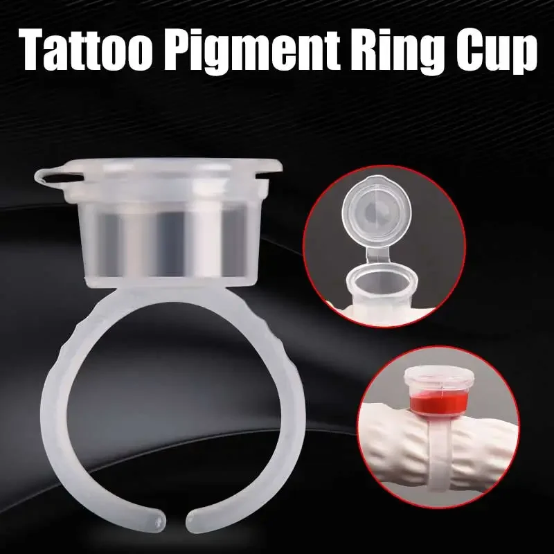 50PCS Tattoo Pigment Ink Ring Cups Eyelash Extend Glue Holder Container With Lid Cover Cap Permanent Makeup Microblading Tool