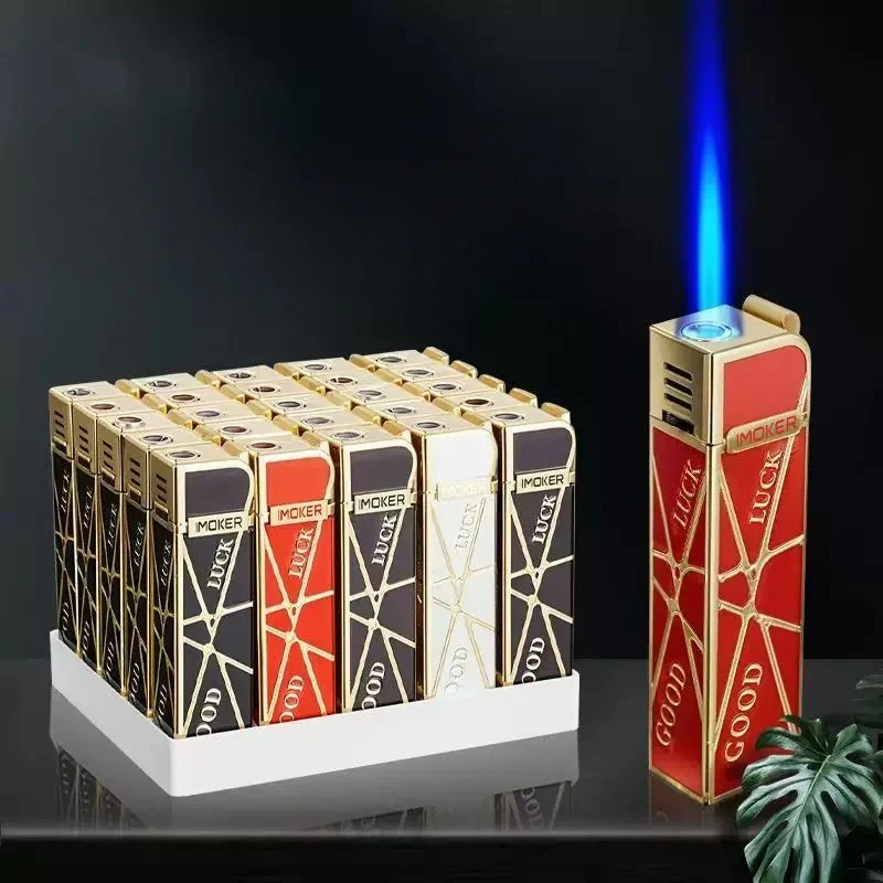25 Pieces Bronze Windproof Jet Blue Flame Butane Gas Torch Lighter Side Pressure Ignition Outdoor Portable Cigar Lighter Smoking