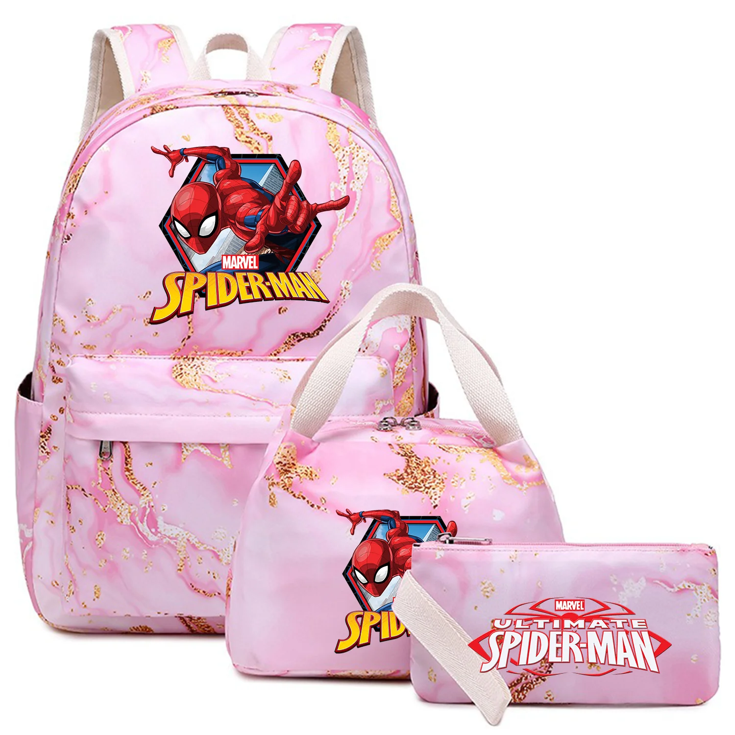 3Pcs/Set Superhero Spiderman Kids Backpack Large Capacity Student Waterproof Schoolbag Boys Girls Pen Lunch Bags Travel Mochila