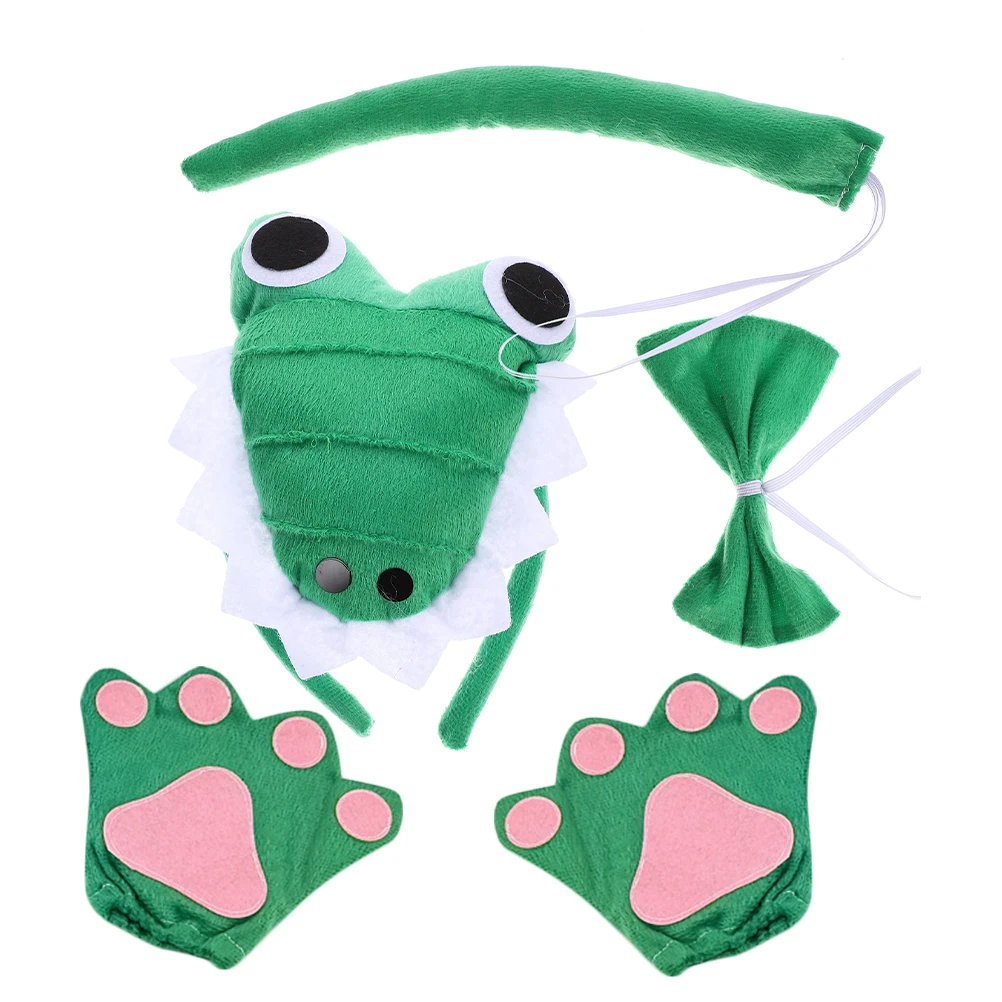 

Set Alligator Headband Green Tail Bowtie Gloves Kids Adult Halloween Costume Animal Props Party Accessories Character