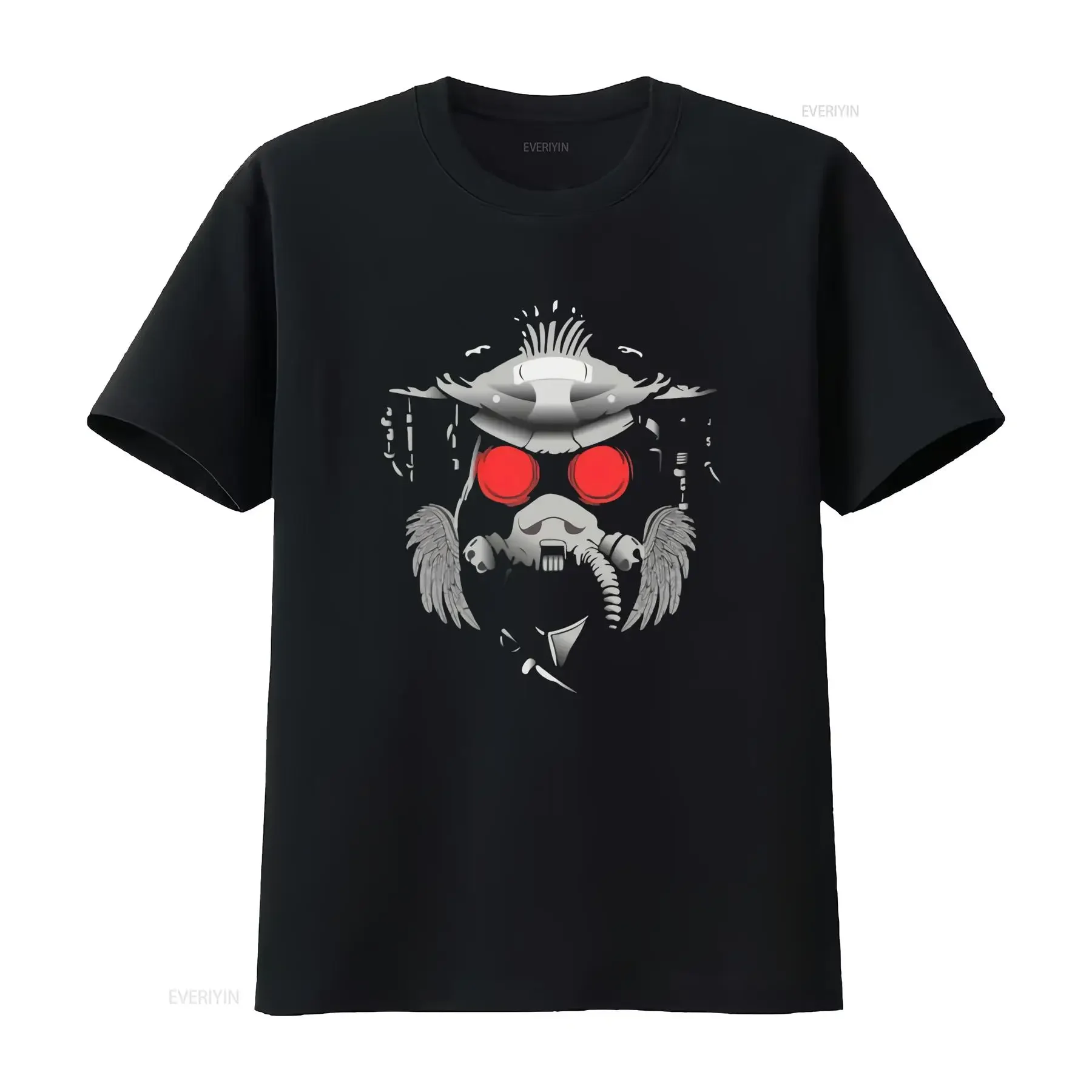 Gothic Steampunk Red Eye Mechanical Skull Wings Print Streetwear Biker Casual T Shirt vintage Washed graphic Stretched fashion