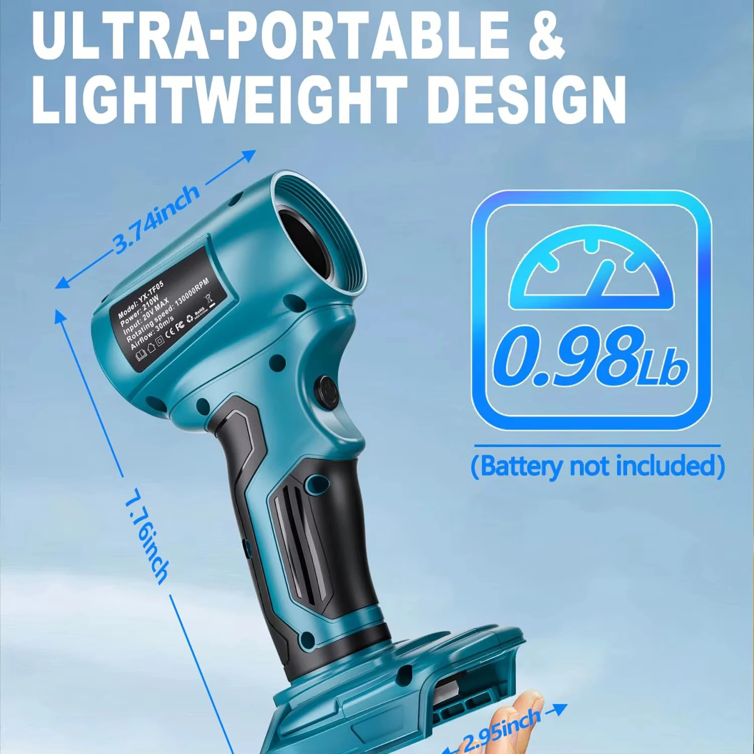 مروحة عنيفة محمولة باليد، مجمع الغبار، لماكيتا/بوش/ديوالت/ميلووكي/ريوبي 18-20 فولت مروحة لاسلكية منفاخ توربيني نفاث #6