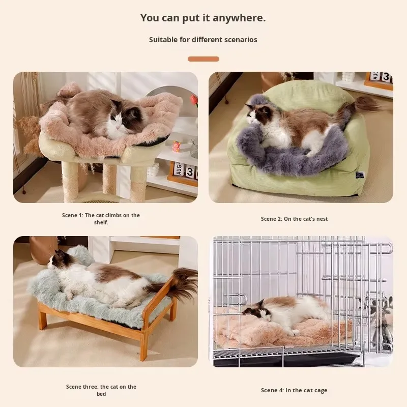 Wholesale High Standard Customized Faux Fur Warm Cozy  Natural Plush Multi Size Dog Bed for Cats