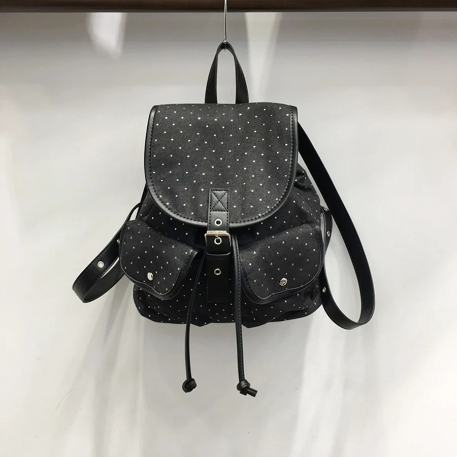 

Модный женский рюкзак с откидной крышкой в горошек, универсальный рюкзак большой вместимости на шнурке, дорожная сумка на плечо с несколькими карманами