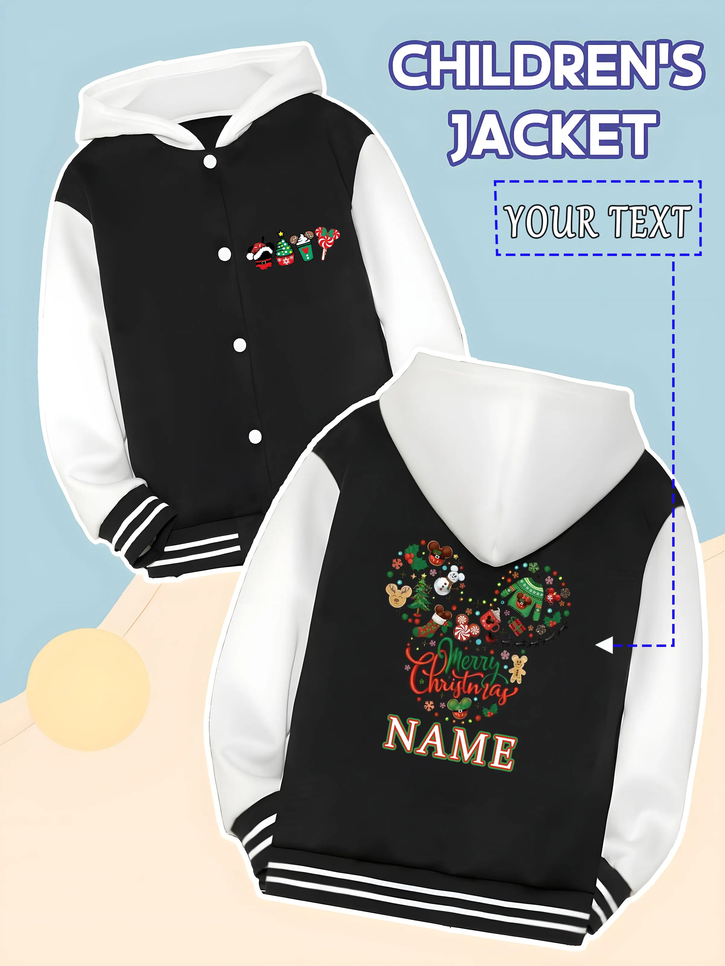

MINISO Disney Christmas Mickey Head Children's Baseball Jacket - Mickey head Christmas elements, rich atmosphere, suitable for w