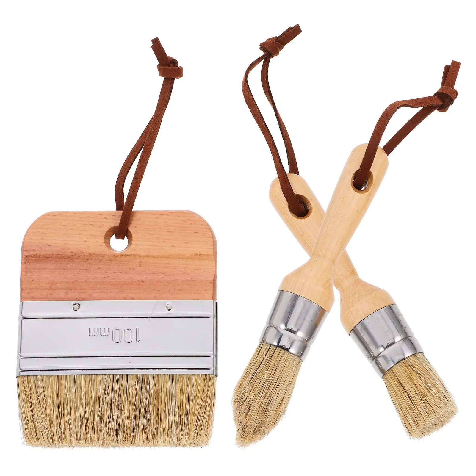3Pcs Wooden Wax Painting Brush Set Ergonomic Handle for Home Decor Craft Acrylic Chalk Oil Blending Daily Use Professional