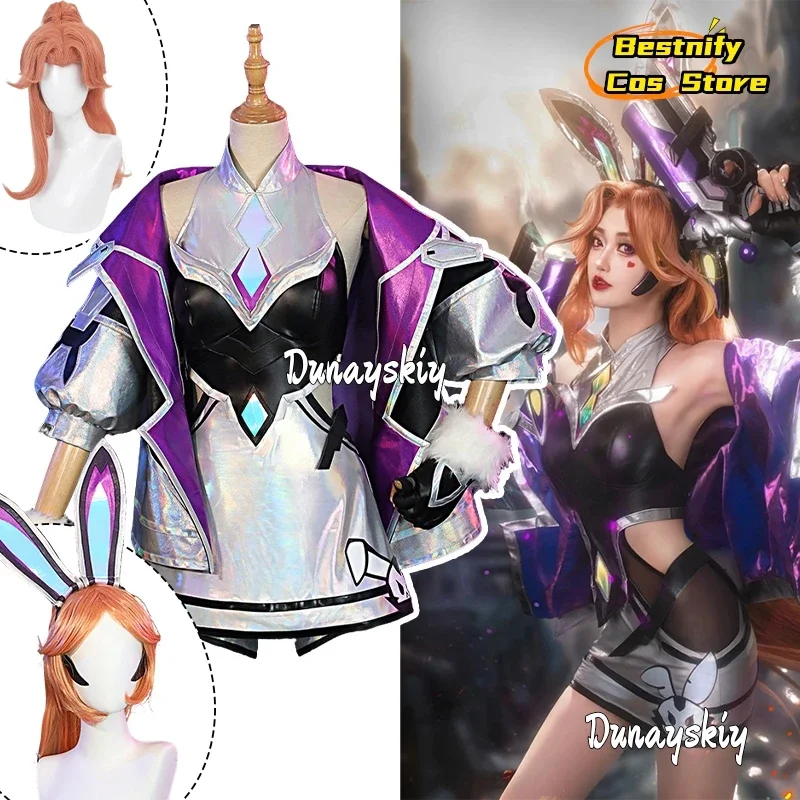 

Cosplay Battle Bunny Miss Fortune Cosplay Costume Sexy Women Dress Stocking Full Set Game Miss Fortune Role-playing Outfit