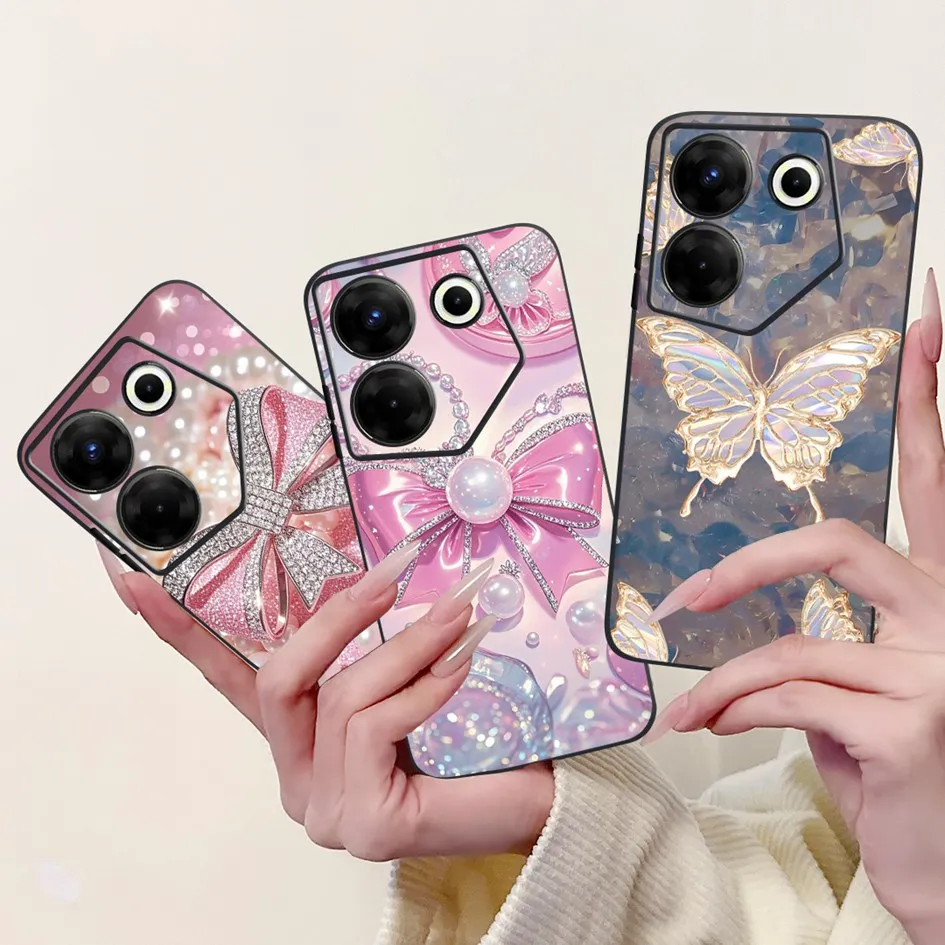 For Tecno Camon 20 Pro 5G Case CK8n Fashion Butterfly Soft Black Silicone Cover For Tecno Camon 20 Premier Camon20 Pro CK7n Capa