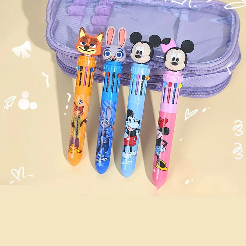 

12/24pcs Disney Mickey Minnie Zootopia Nick Judy 10 colors Ballpoint Pen Cute Press Ball Pens School Office writing Supplies