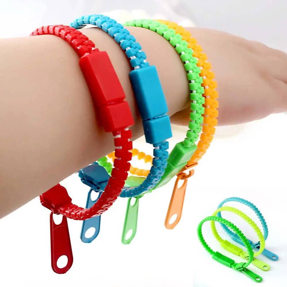 Colorful Single Rainbow Mix Color Jewelry Game Wristband 5PCS Bangles Zipper Bracelet Bracelets Eco-friendly Plastic