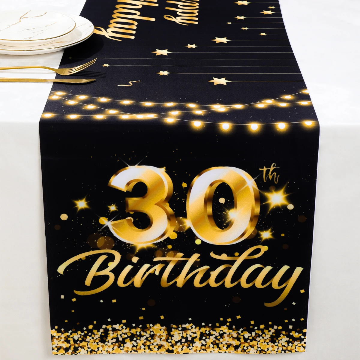 Black Gold Birthday Table Runner Happy 30 40 50 Year Old Birthday Party Decoration Adult 30th 40th 50th Birthday Party Supplies