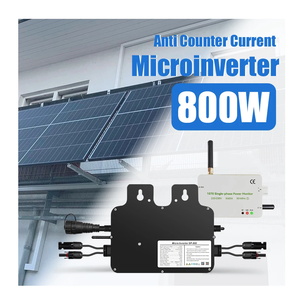 800W IP65 VDE Certified Grid Tie Micro Inverter Smart Meter Single Phase Balcony  Solar Power System