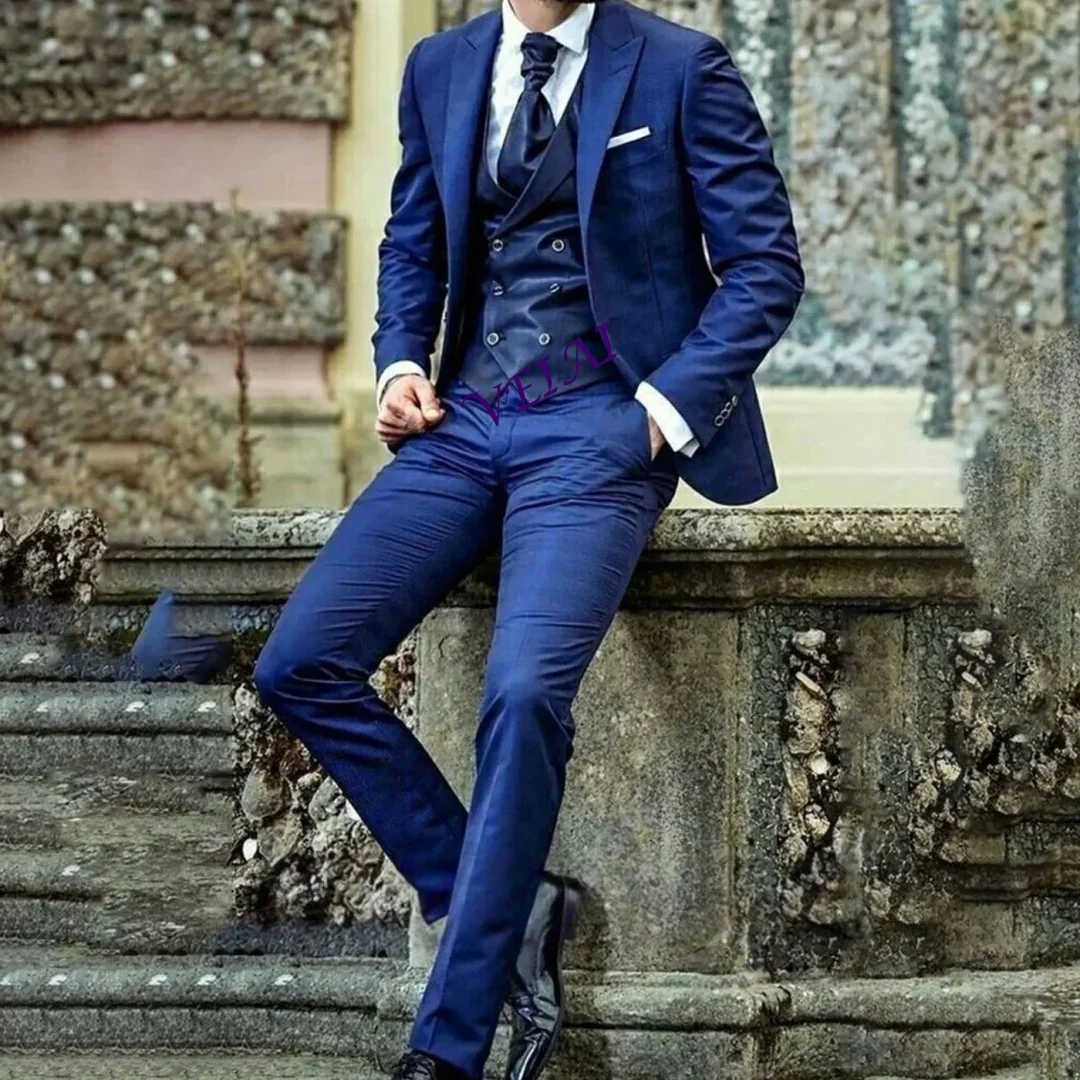 

Классический мужской повседневный костюм королевского синего цвета, 2 предмета, приталенный, с острыми лацканами, смокинг для официальных мероприятий, свадеб, вечеринок, для жениха, на заказ