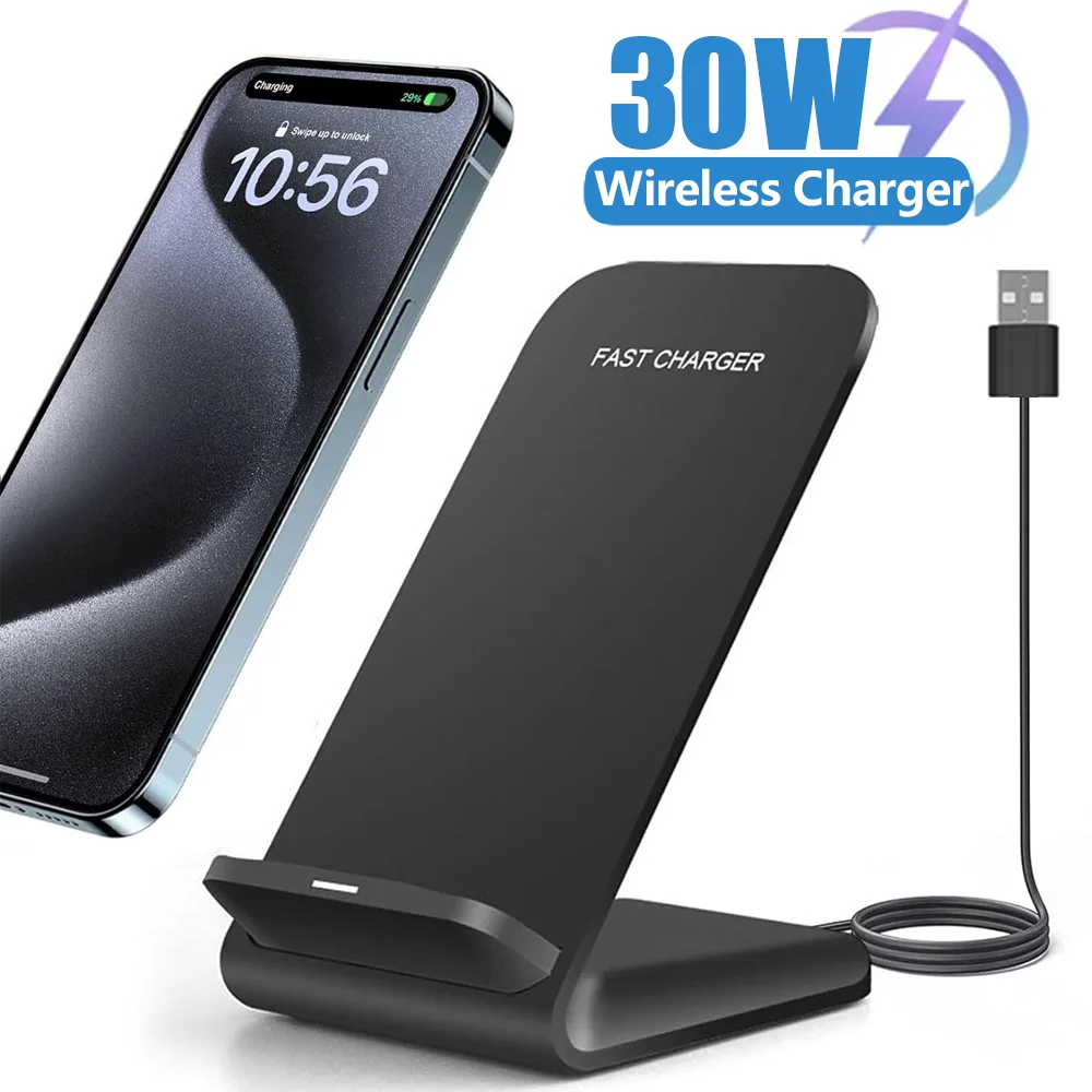 30W Wireless Charger Stand Pad for IPhone 15 14 13 12 Pro XR 8 X XS Max Samsung Xiaomi Induction Fast Charging Dock Station 