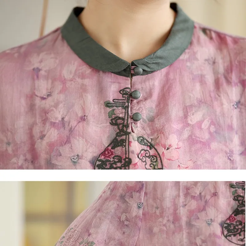 Chinese Style Casual Blouse Shirt Women New Arrival 2024 Summer Vintage Floral Print Loose Comfortable Female Tops Shirts B3863