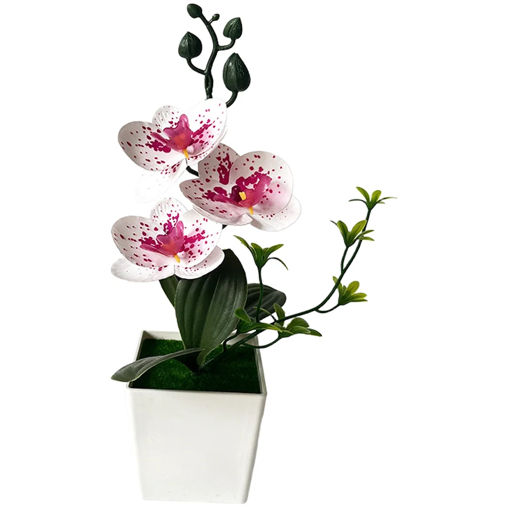 For Mini Artificial Phalaenopsis Orchid In Square Pot 26cm Realistic Fake Flower With Green Moss For Home Office Desk Wedding De